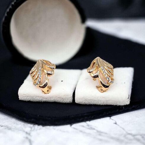 Golden Feather Stud Earrings - D138 - 1